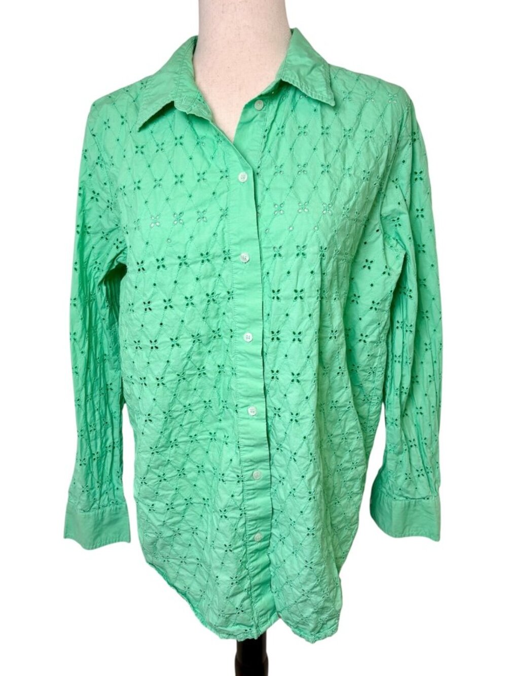 Gap Green Eyelet Long Sleeve Boyfriend Button-Down Shirt Size Medium